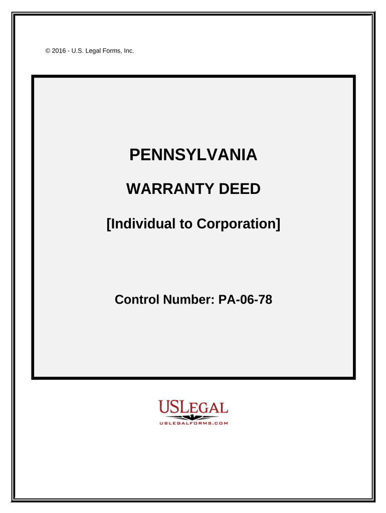 Warranty Deed from Individual to Corporation Pennsylvania  Form