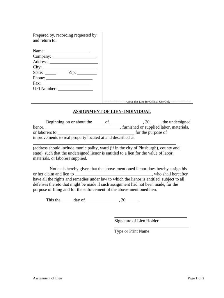 Pennsylvania Assignment  Form
