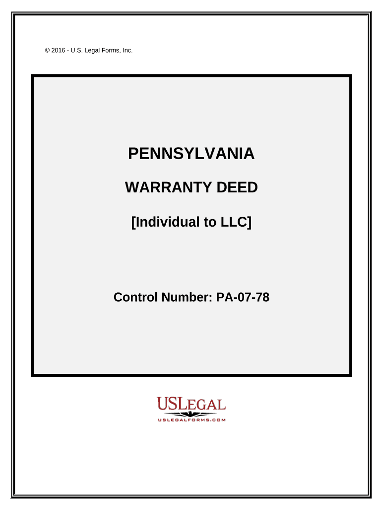 Warranty Deed from Individual to LLC Pennsylvania  Form
