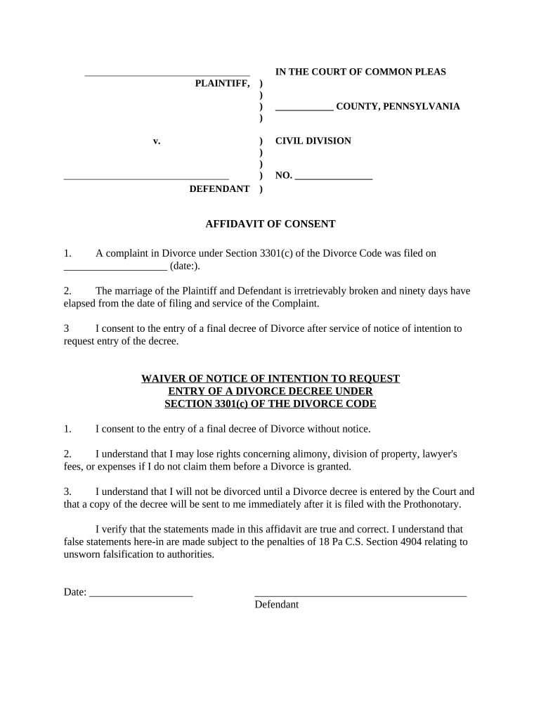 Pennsylvania Affidavit Consent  Form