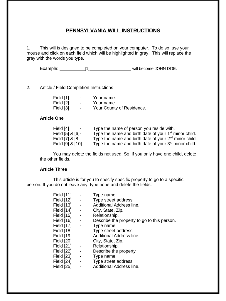 Mutual Wills or Last Will and Testaments for Man and Woman Living Together, Not Married with Minor Children Pennsylvania  Form