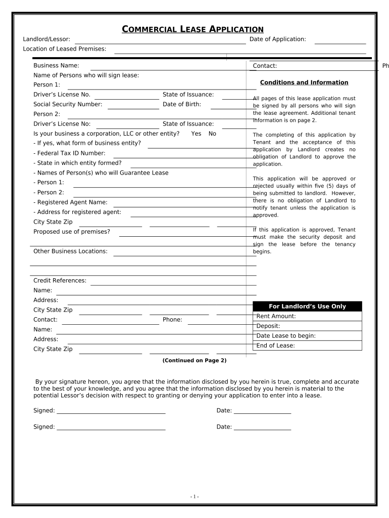 Commercial Rental Lease Application Questionnaire Pennsylvania  Form