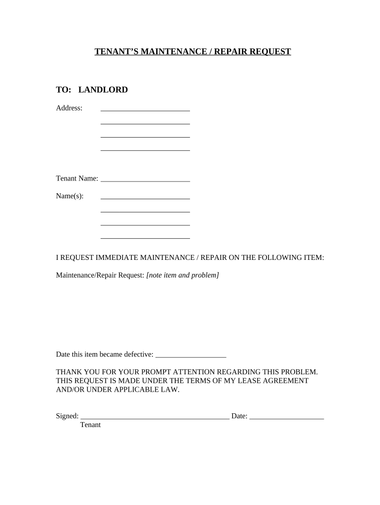 Maintenance Request Form for Tenants