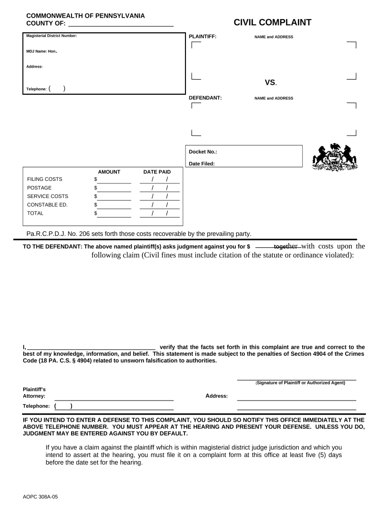 Complaint Civil  Form