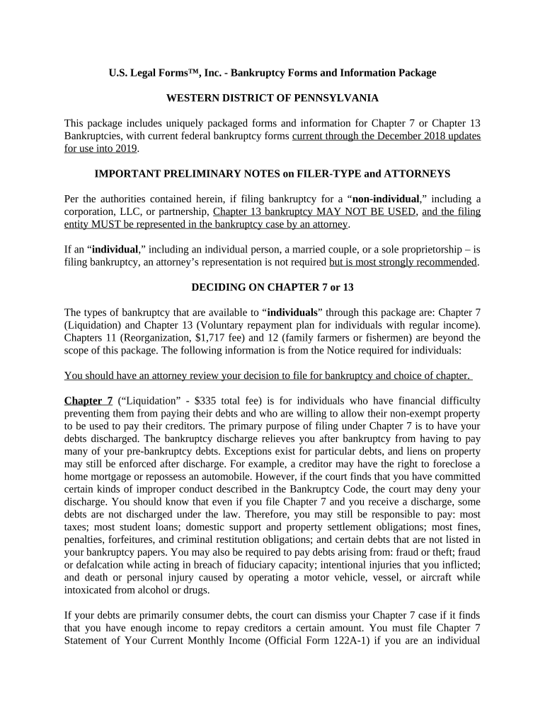 Pennsylvania Western District Bankruptcy Guide and Forms Package for Chapters 7 or 13 Pennsylvania