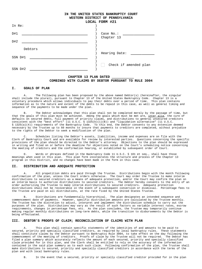 Chapter 13 Plan Form