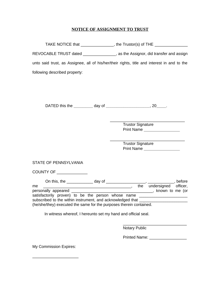 Notice of Assignment to Living Trust Pennsylvania  Form