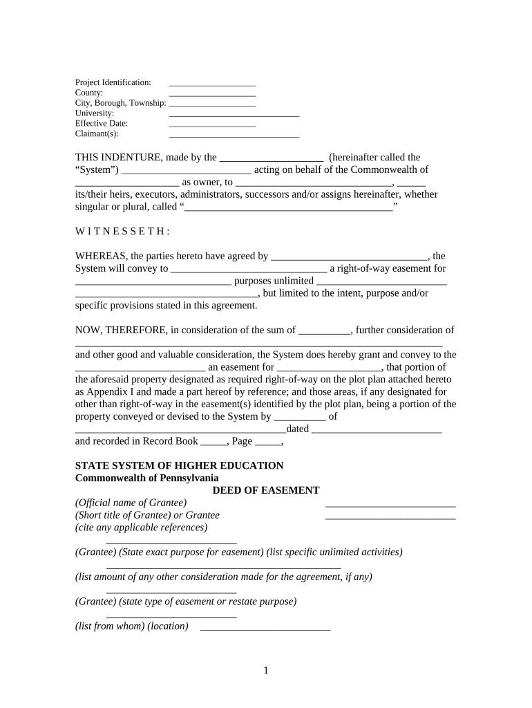Deed of Easement for General or Higher Education Purposes Pennsylvania  Form