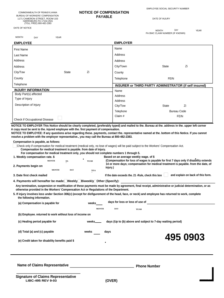 Pennsylvania Notice Compensation  Form