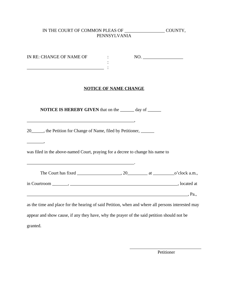 Pennsylvania Name Change  Form