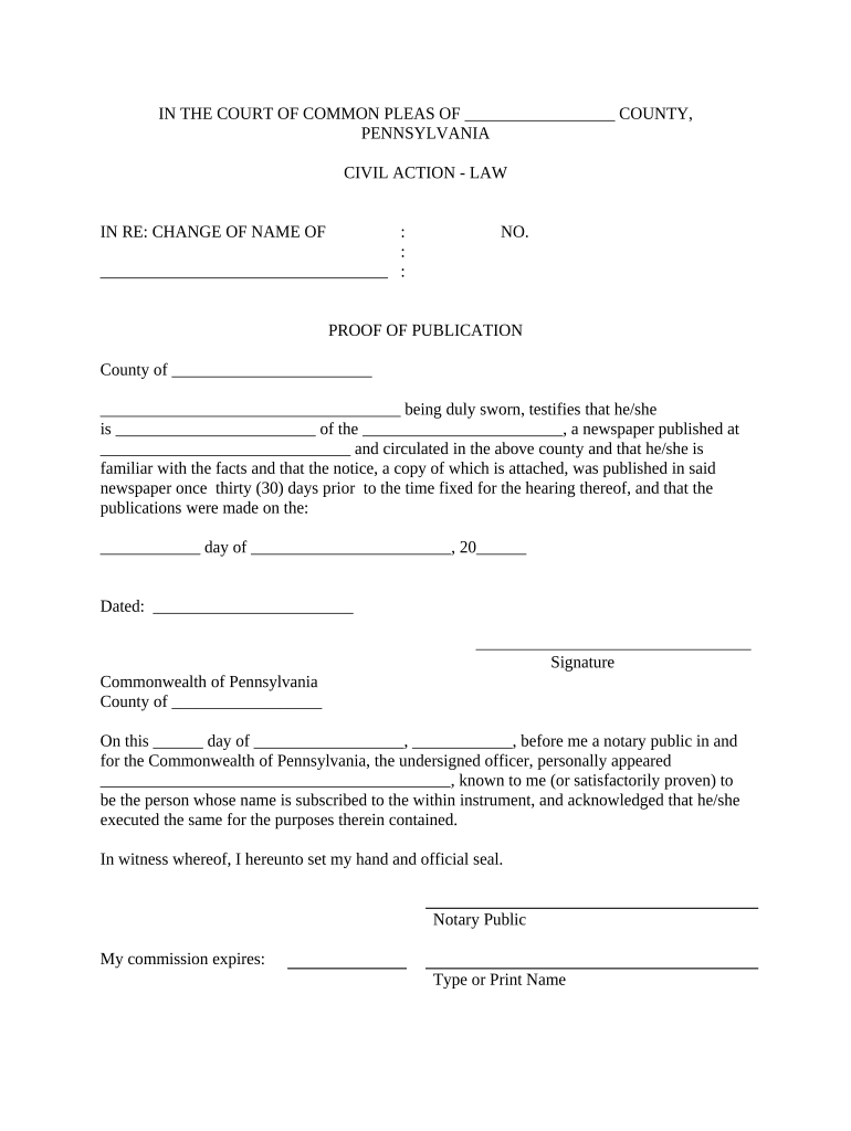 Pennsylvania Name Change  Form