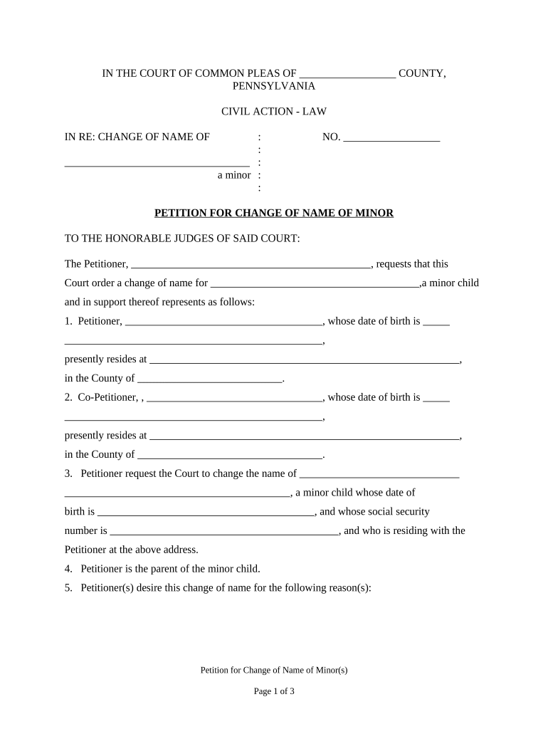 Pennsylvania Name Change  Form