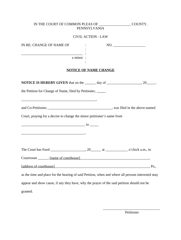 Pennsylvania Name Change Minor  Form