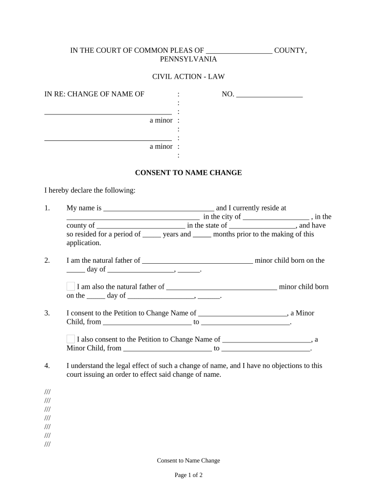 Pa Name Change Minor  Form