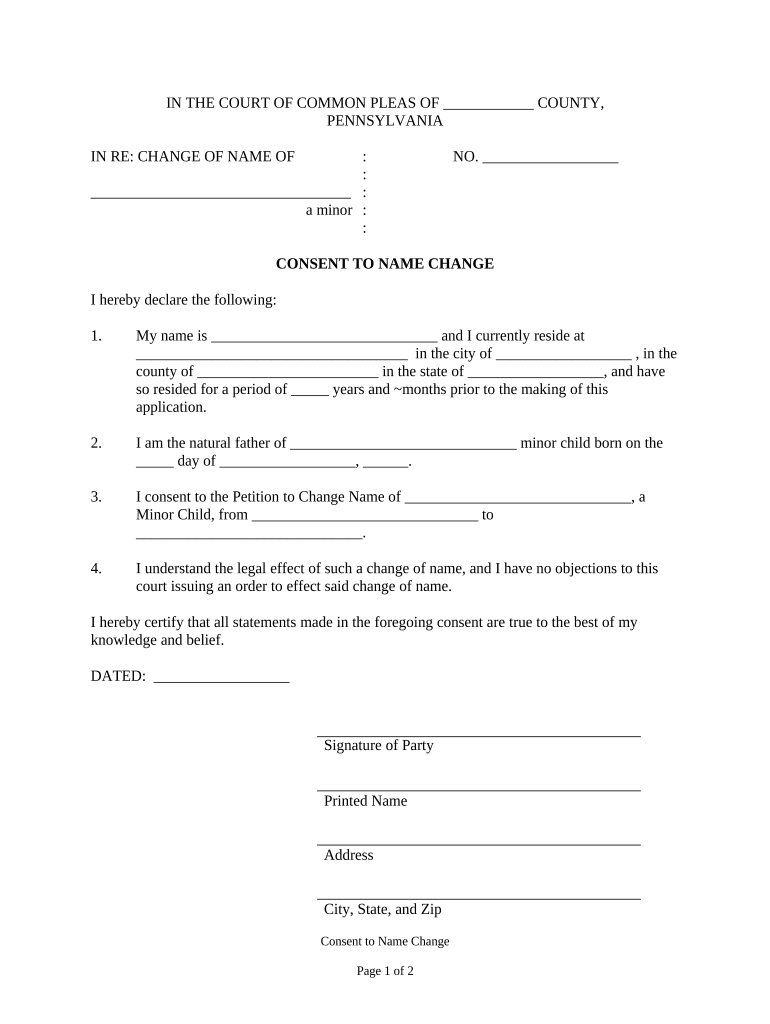 Consent Name Change Form