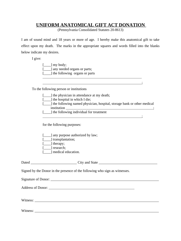 Anatomical Gift Act  Form