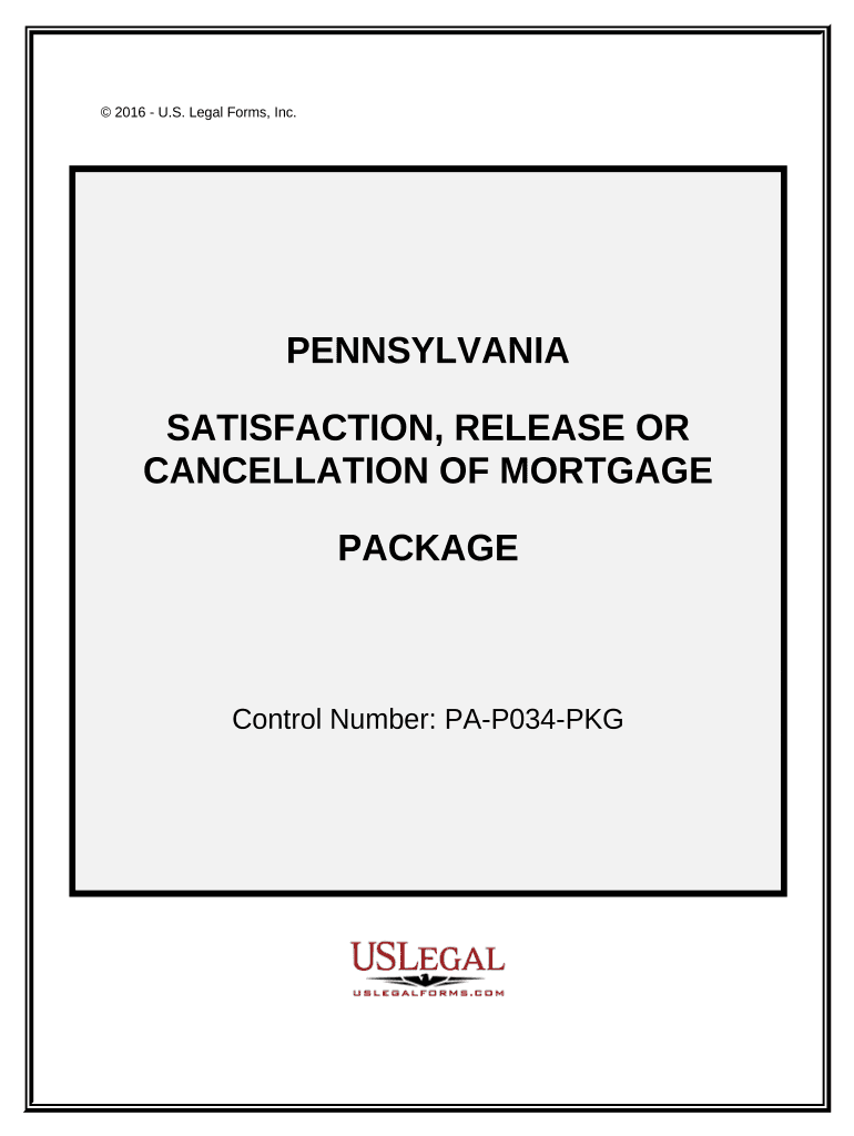 Satisfaction, Cancellation or Release of Mortgage Package Pennsylvania  Form