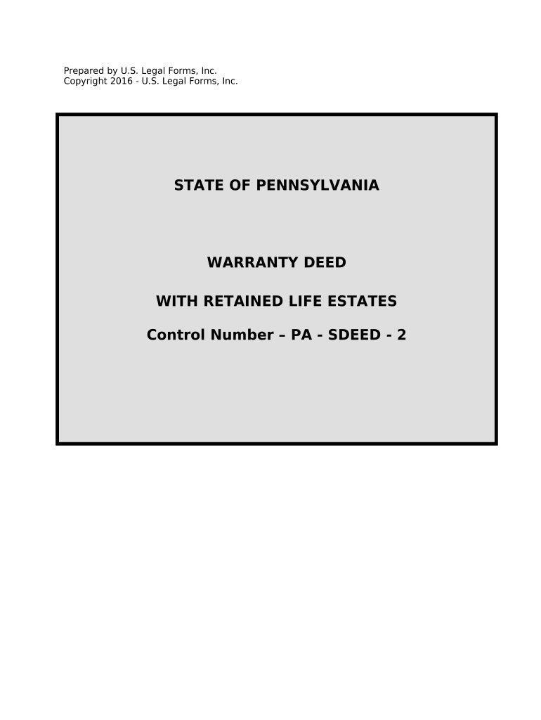 Warranty Deed for Parents to Child with Reservation of Life Estate Pennsylvania  Form