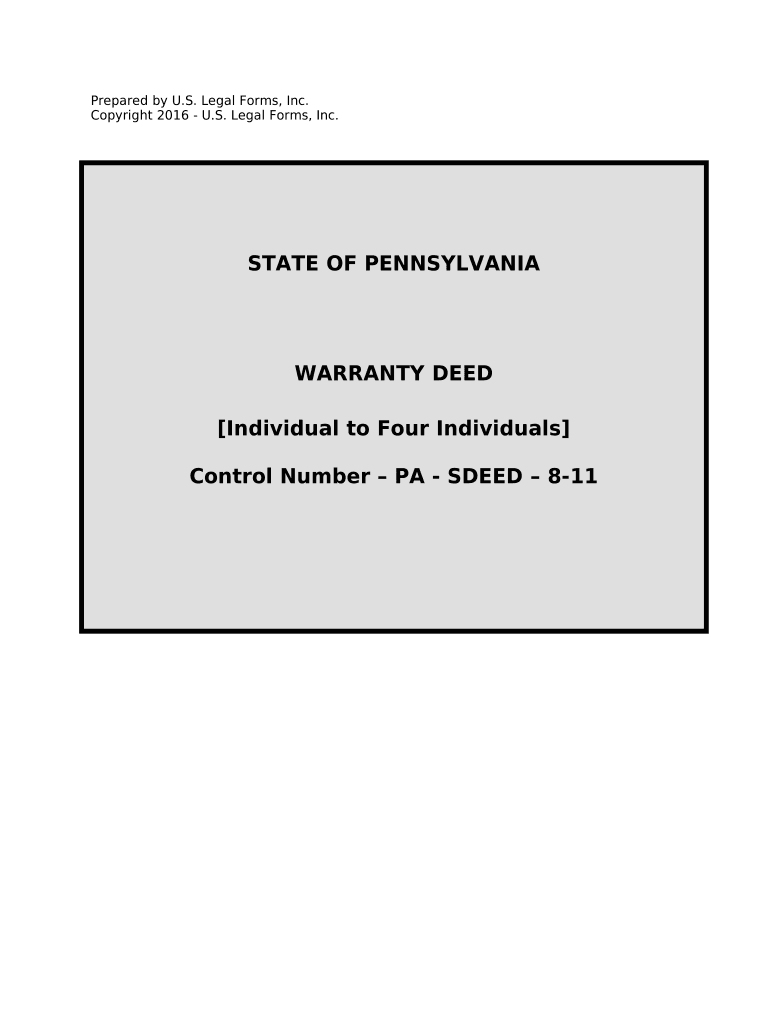 Warranty Deed from Individual to Four Individuals Pennsylvania  Form