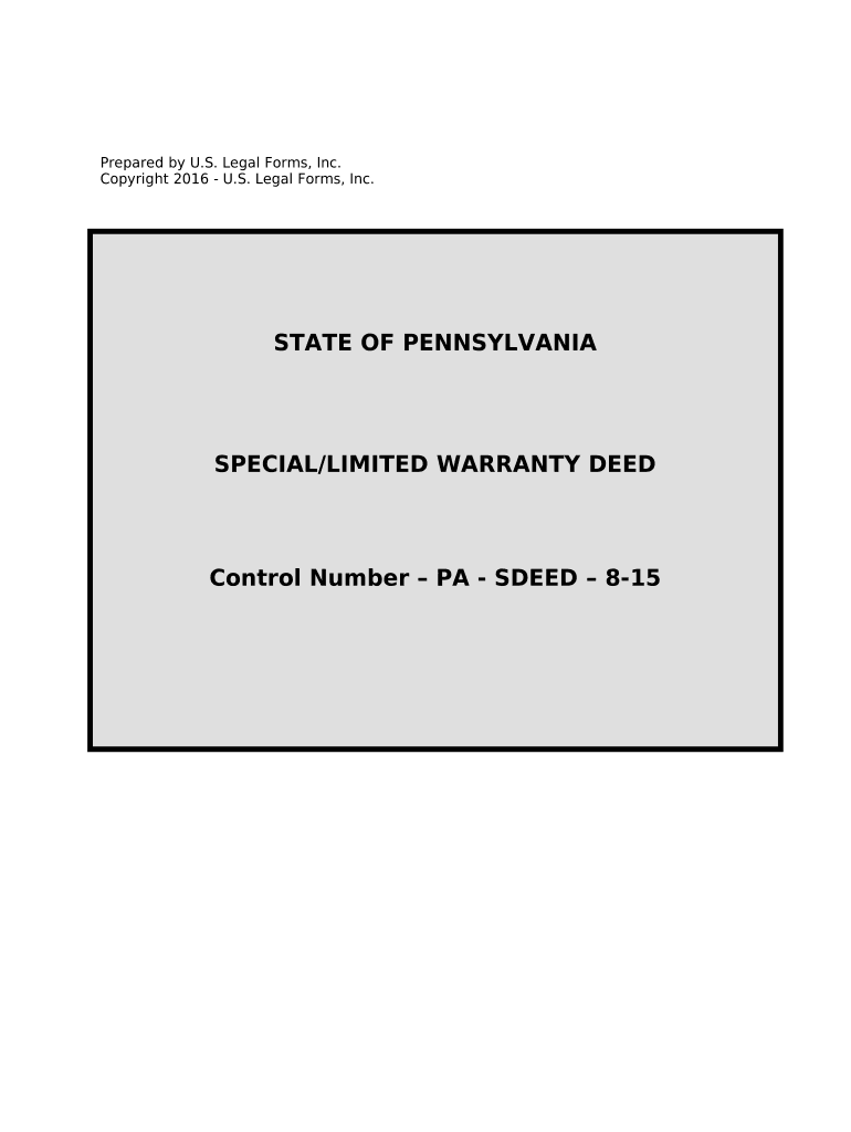 Special Limited Warranty Deed from Individual to Individual Pennsylvania  Form