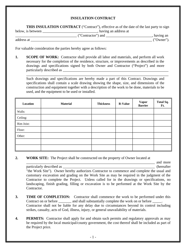 Insulation Contract for Contractor Rhode Island  Form