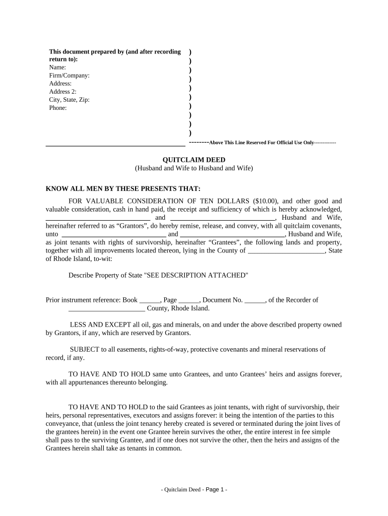 Quitclaim Deed from Husband and Wife to Husband and Wife Rhode Island  Form