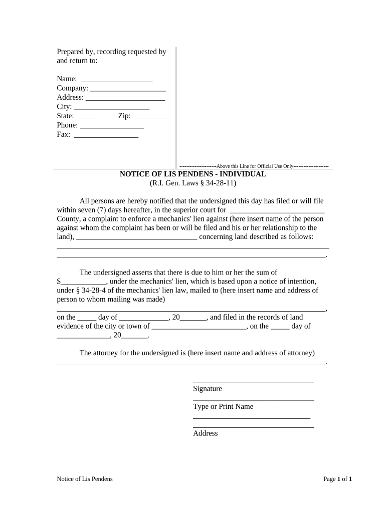 Lis Pendens Form