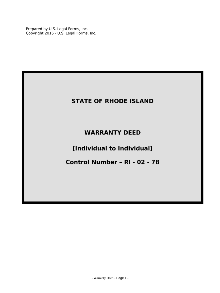 Warranty Deed from Individual to Individual Rhode Island  Form