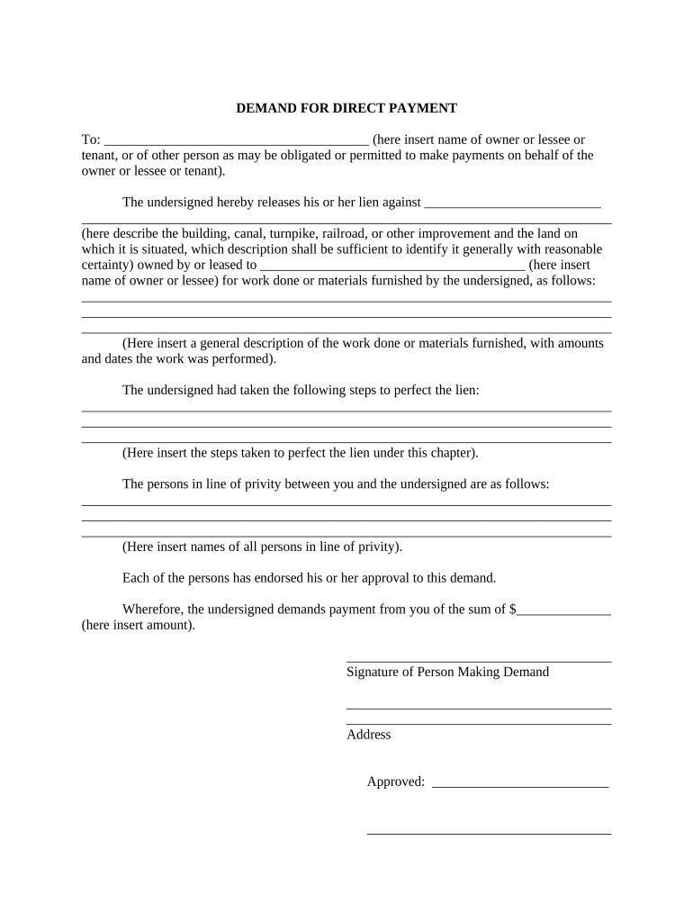 Demand for Direct Payment in Connection with Lien Rhode Island  Form