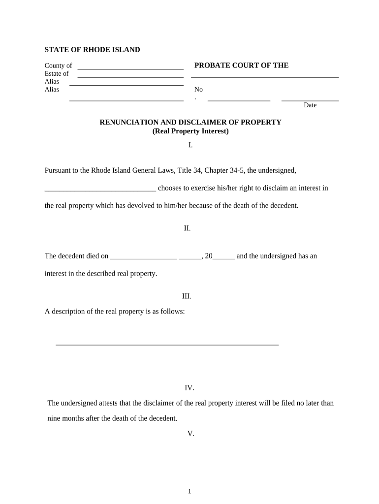 Rhode Island Disclaimer  Form