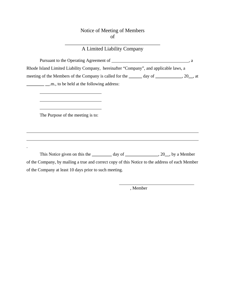 LLC Notices, Resolutions and Other Operations Forms Package Rhode Island