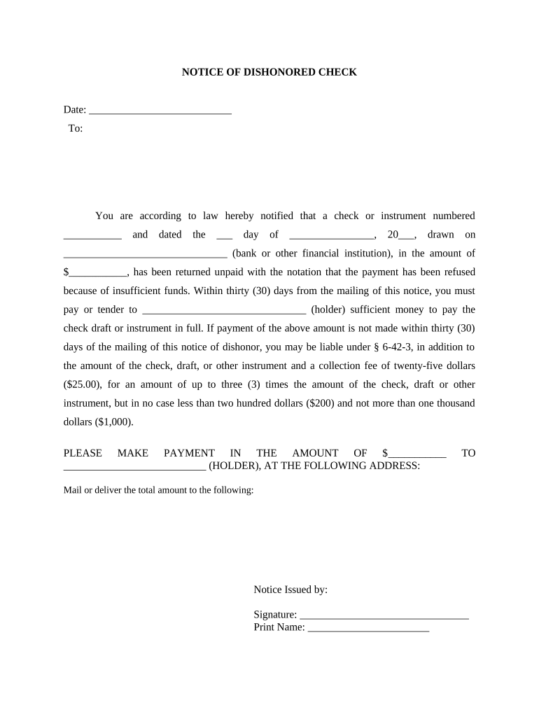 Notice of Dishonored Check Civil Keywords Bad Check, Bounced Check Rhode Island  Form