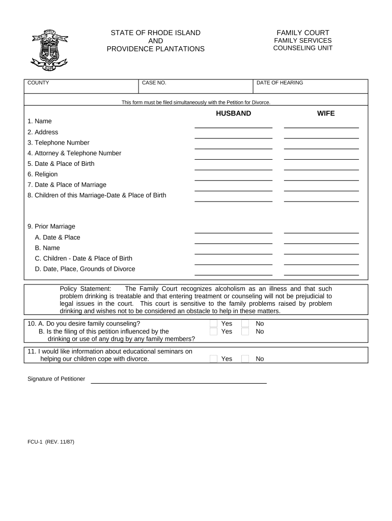 Family Counseling Service Form Rhode Island