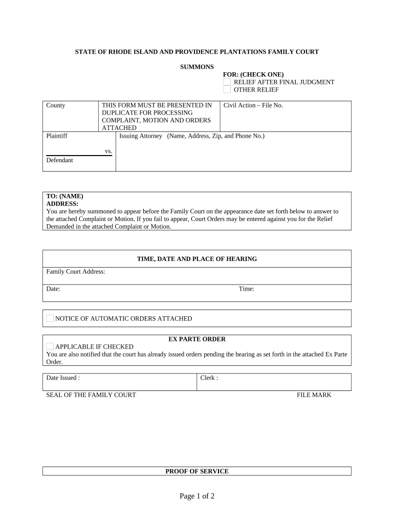 Rhode Island Divorce Judgment  Form