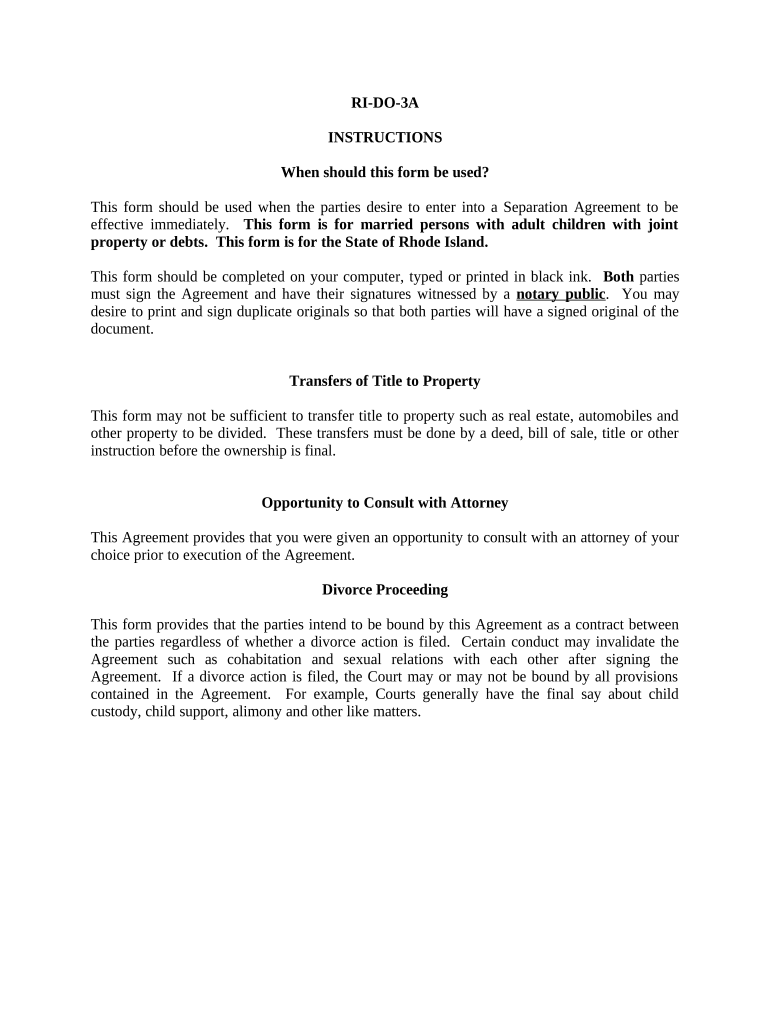 Marital Domestic Separation and Property Settlement Agreement Adult Children Parties May Have Joint Property or Debts Effective   Form