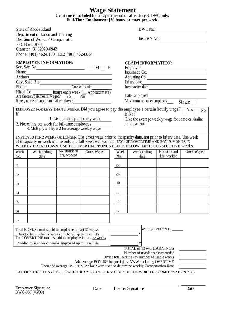 Rhode Island Wage  Form