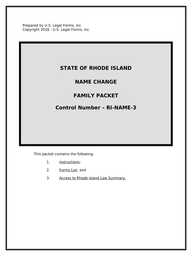 Name Change Instructions and Forms Package for a Family Rhode Island