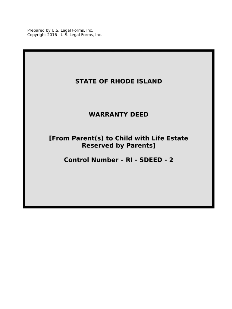 Warranty Deed for Parents to Child with Reservation of Life Estate Rhode Island  Form