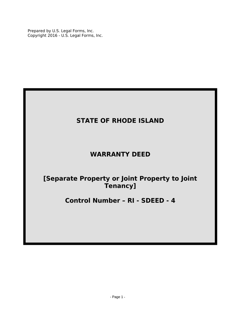 Warranty Deed for Separate or Joint Property to Joint Tenancy Rhode Island  Form