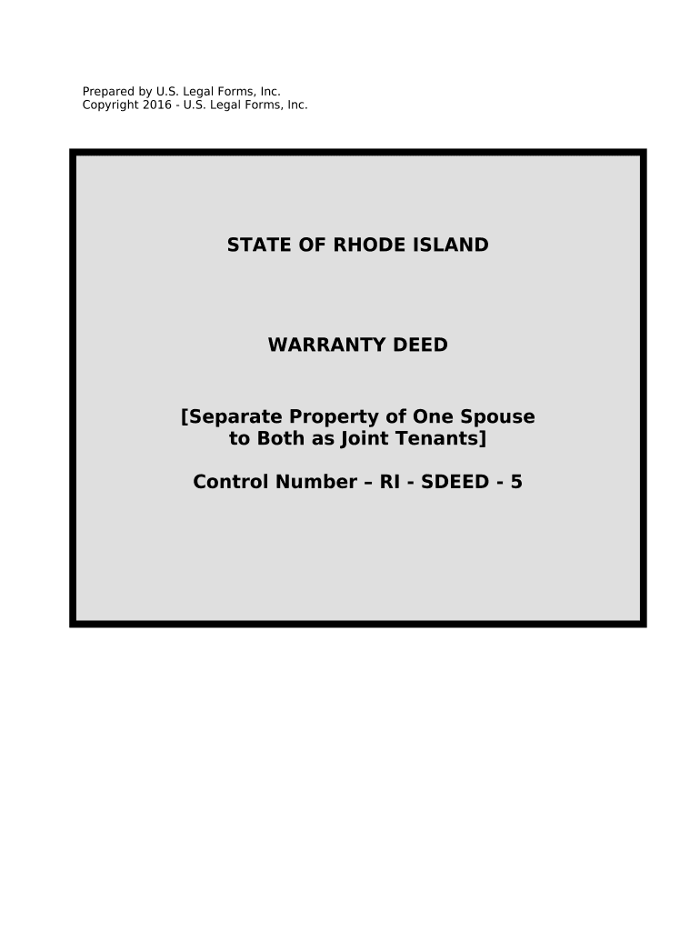 Warranty Deed to Separate Property of One Spouse to Both Spouses as Joint Tenants Rhode Island  Form