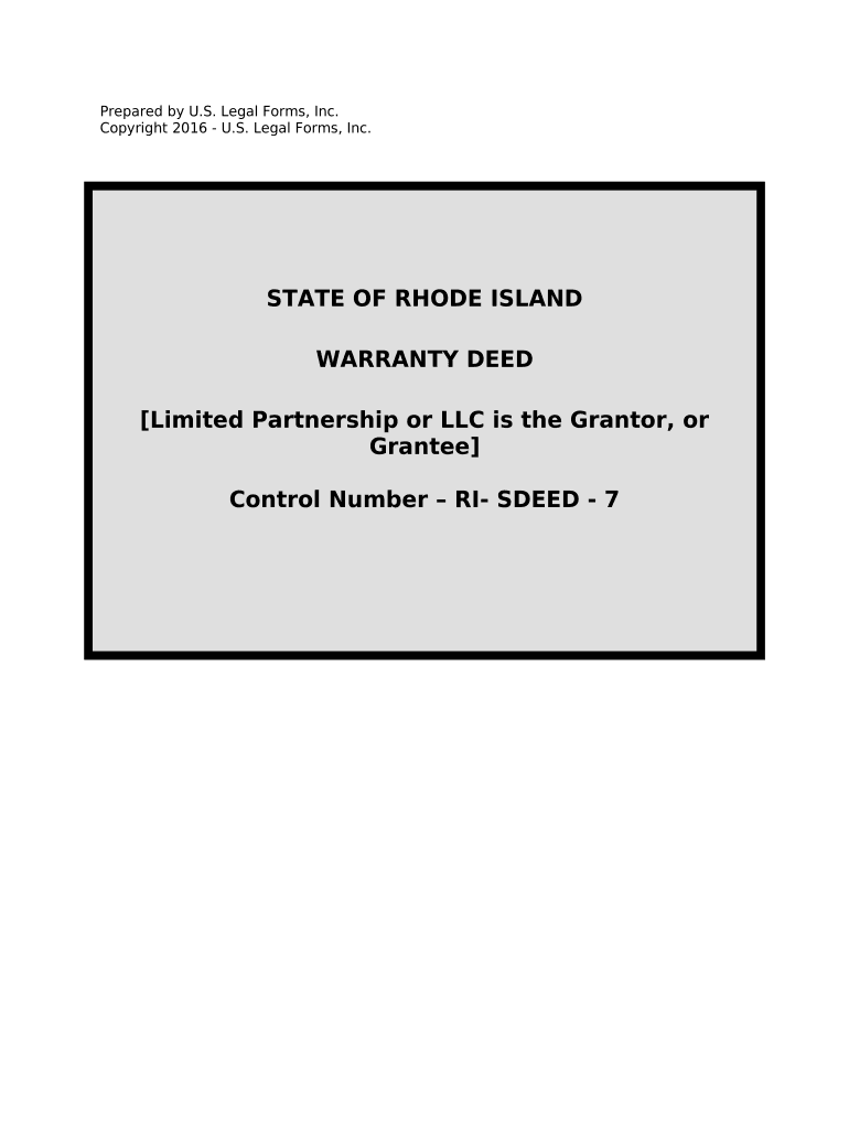 Warranty Deed from Limited Partnership or LLC is the Grantor, or Grantee Rhode Island  Form