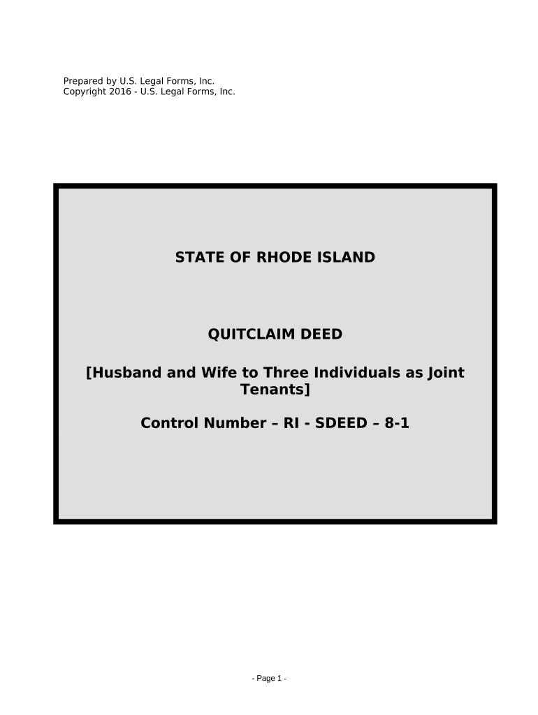 Quitclaim Deed from Husband and Wife to Three Individuals as Joint Tenants Rhode Island  Form