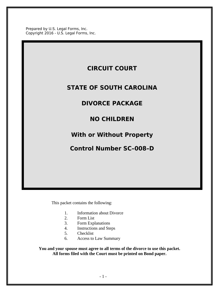 No Fault Agreed Uncontested Divorce Package for Dissolution of Marriage for Persons with No Children with or Without Property an  Form