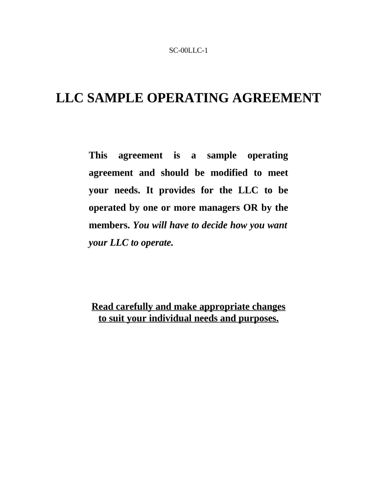 Limited Liability Company LLC Operating Agreement South Carolina  Form