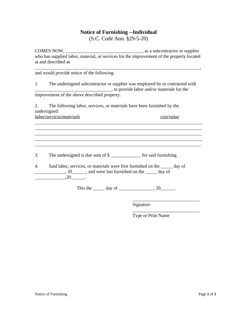 Notice Furnishing  Form