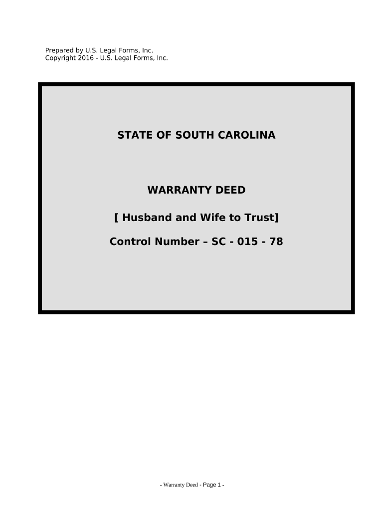 Warranty Deed from Husband and Wife to a Trust South Carolina  Form