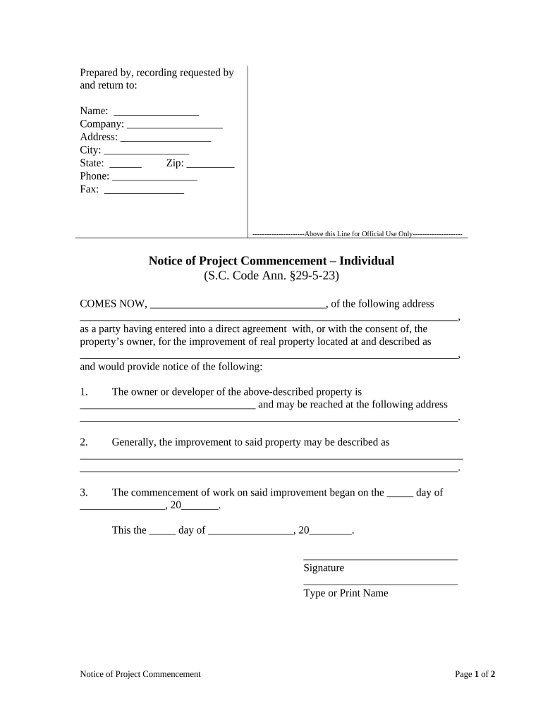 Sc Notice Commencement  Form