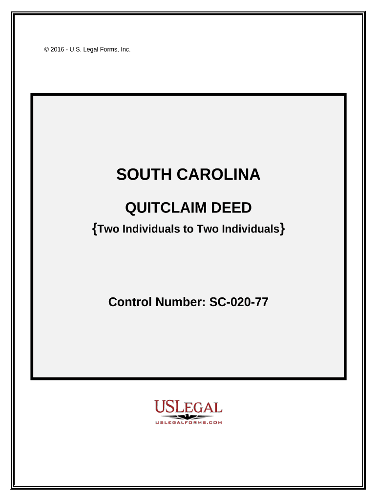 Quitclaim Deed Two Individuals to Two Individuals South Carolina  Form