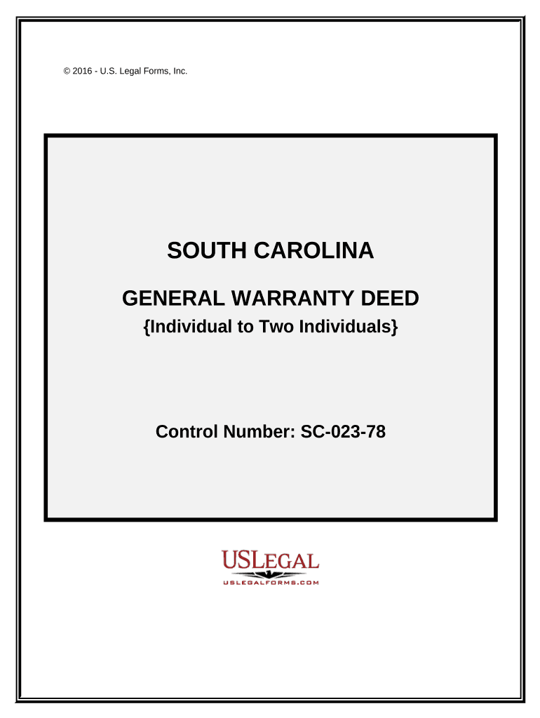 General Warranty Deed One Individual to Two Individuals South Carolina  Form