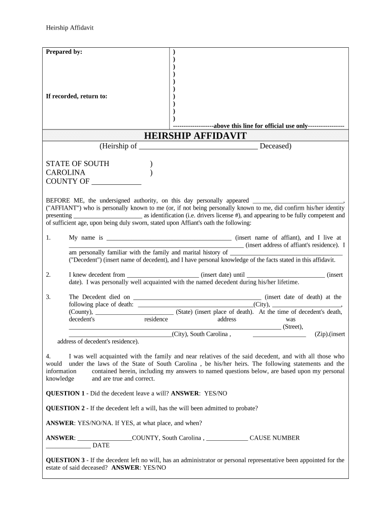 At the Time of Decedent's Death,decedent's Residence Address Was Street,City, South Carolina , Zip  Form